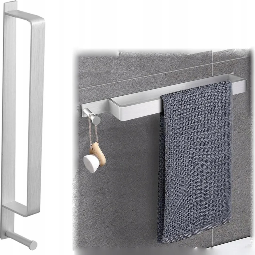 Fekete törölközőtartó fúrás nélkül 43 cm rozsdamentes acél akasztóval