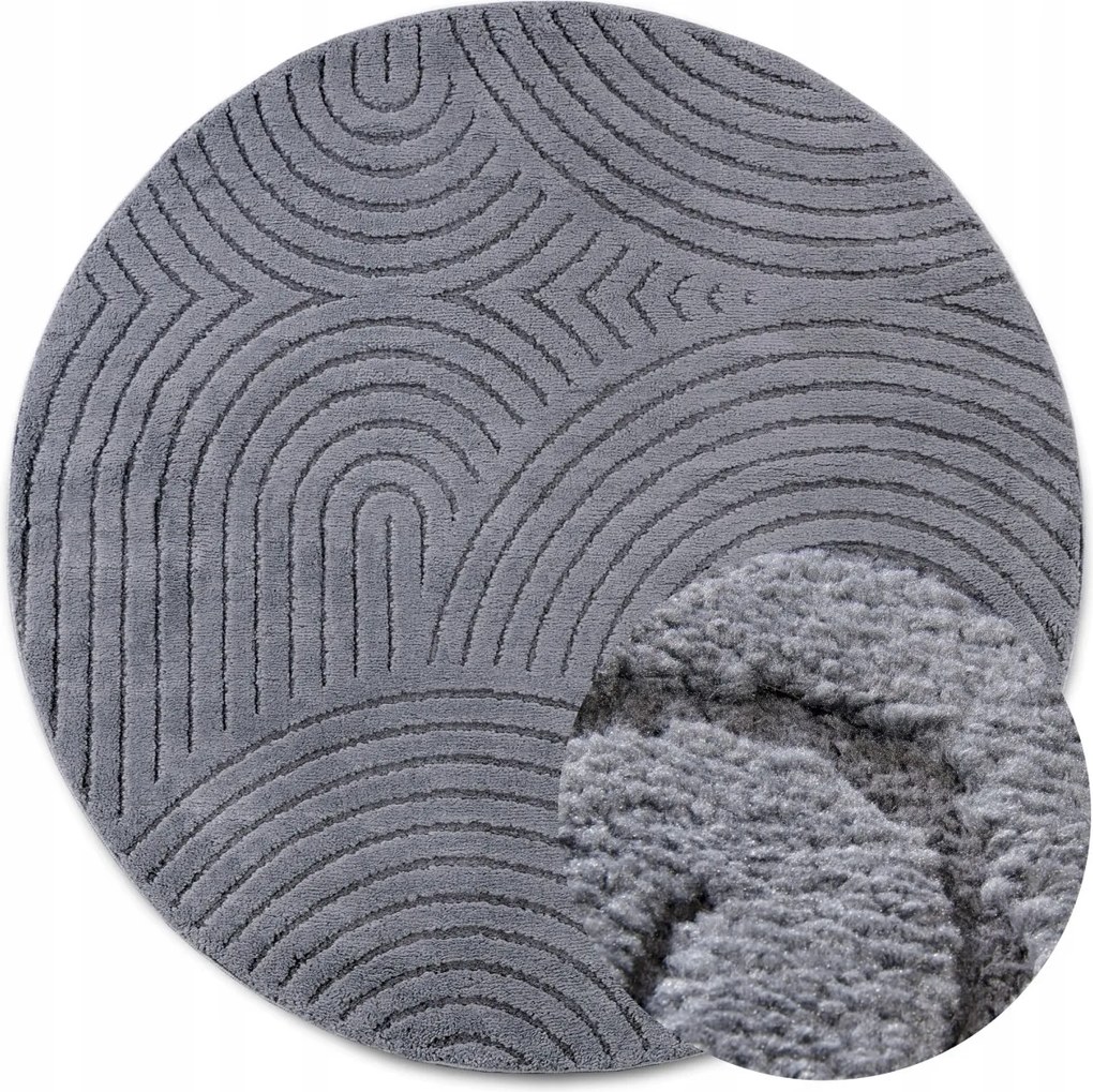 Kerek plüss szőnyeg nappaliba 200cm,puha grafit sörték 3d kivágva