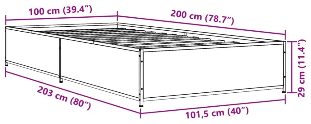 fekete szerelt fa és fém ágykeret 100 x 200 cm