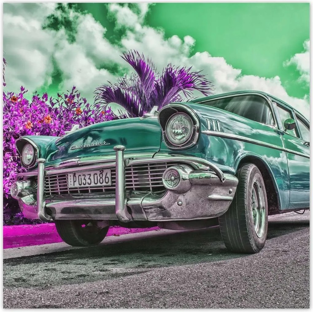 Poszterek 140x140 Klasszikus autó türkizkékben