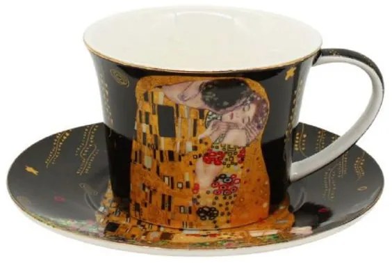Klimt porcelán csésze aljjal The Kiss fekete díszdobozban