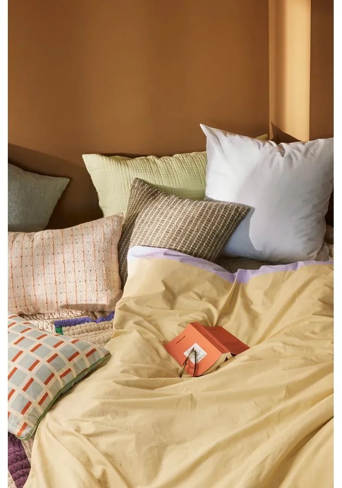 Levendula színű-bézs egyszemélyes hosszabbított pamut ágyneműhuzat 140x220 cm Block – Hübsch