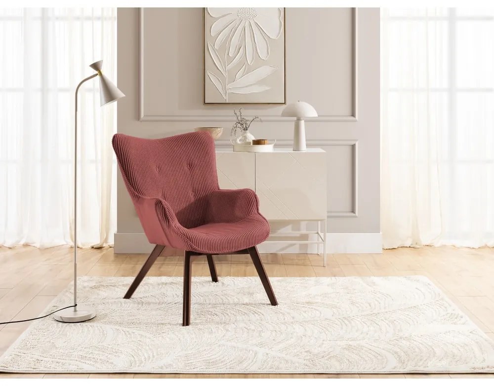 Piros kordbársony fotel lábtartóval Niko – Ropez