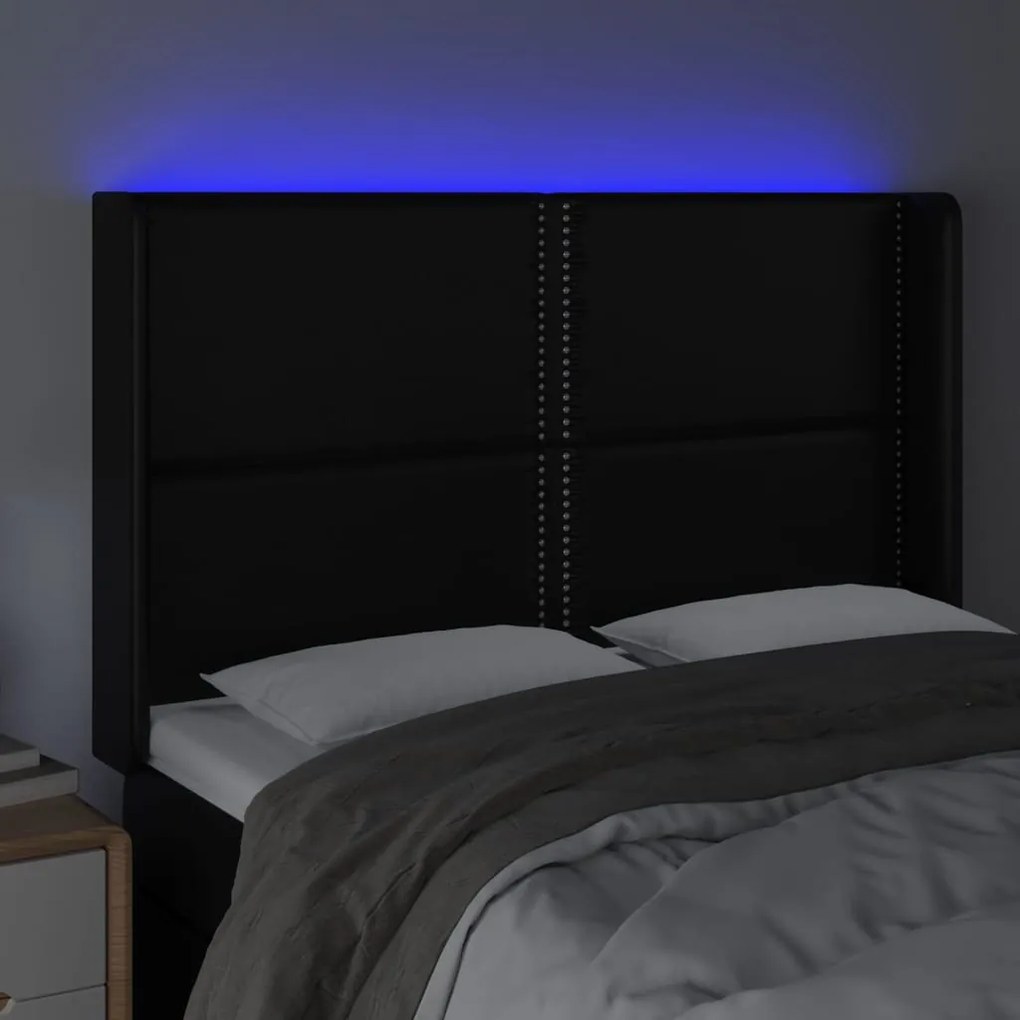 fekete műbőr LED-es fejtámla 147x16x118/128 cm