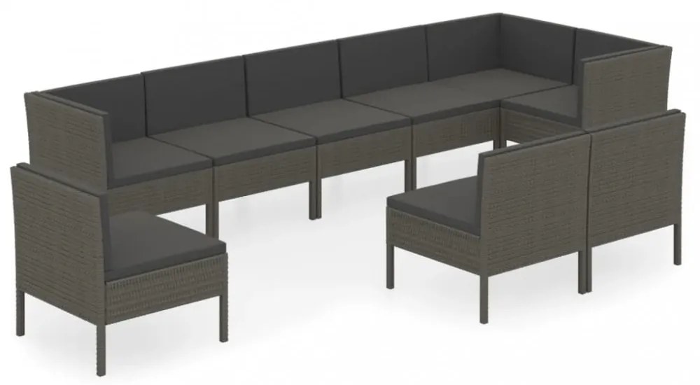 9 részes szürke polyrattan ülőgarnitúra párnákkal