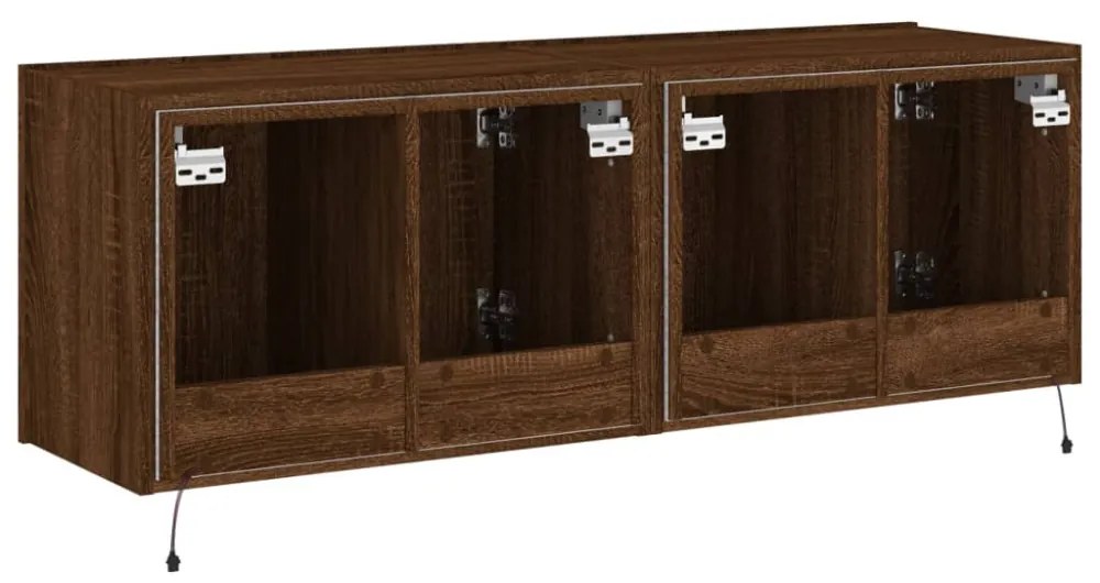 2 db barna tölgyszínű fali TV-szekrény LED-del 60x35x41 cm