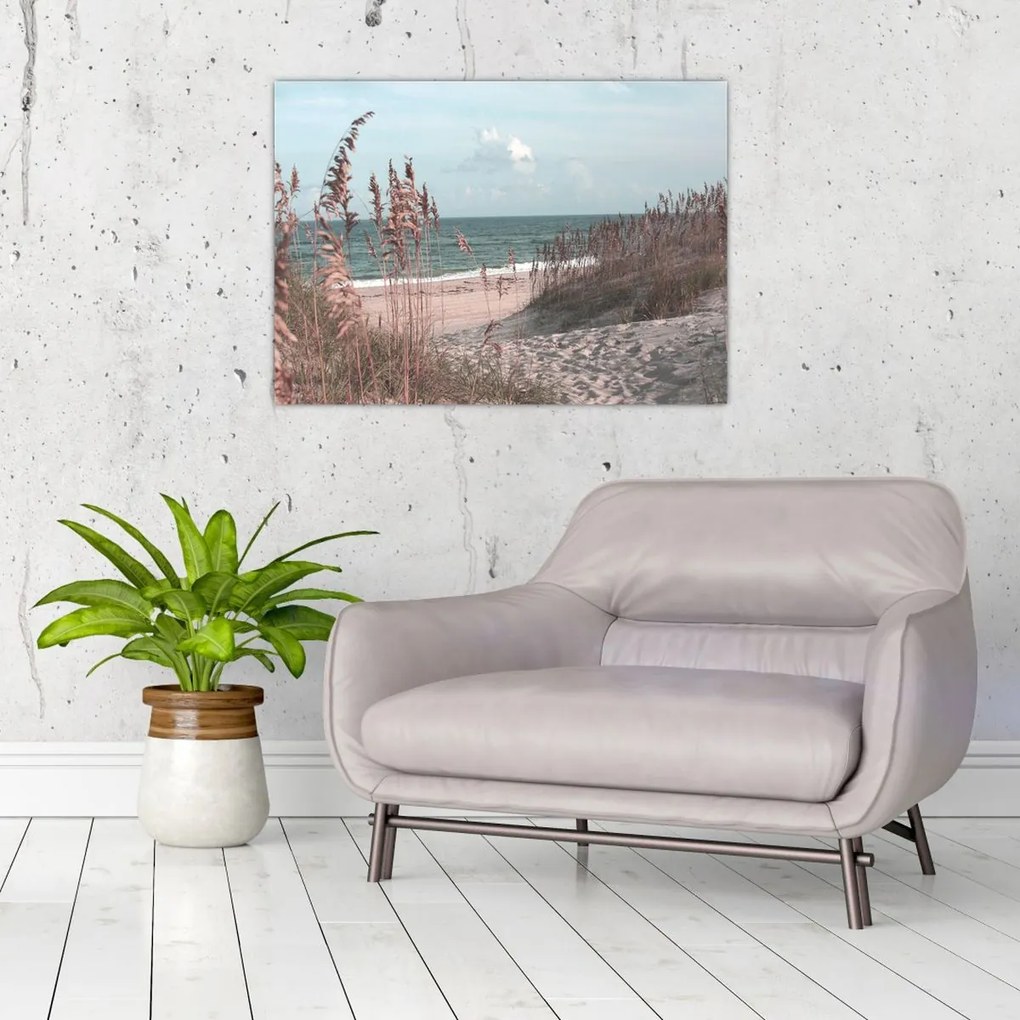 Üveg kép - Rózsaszín strand (70x50 cm)