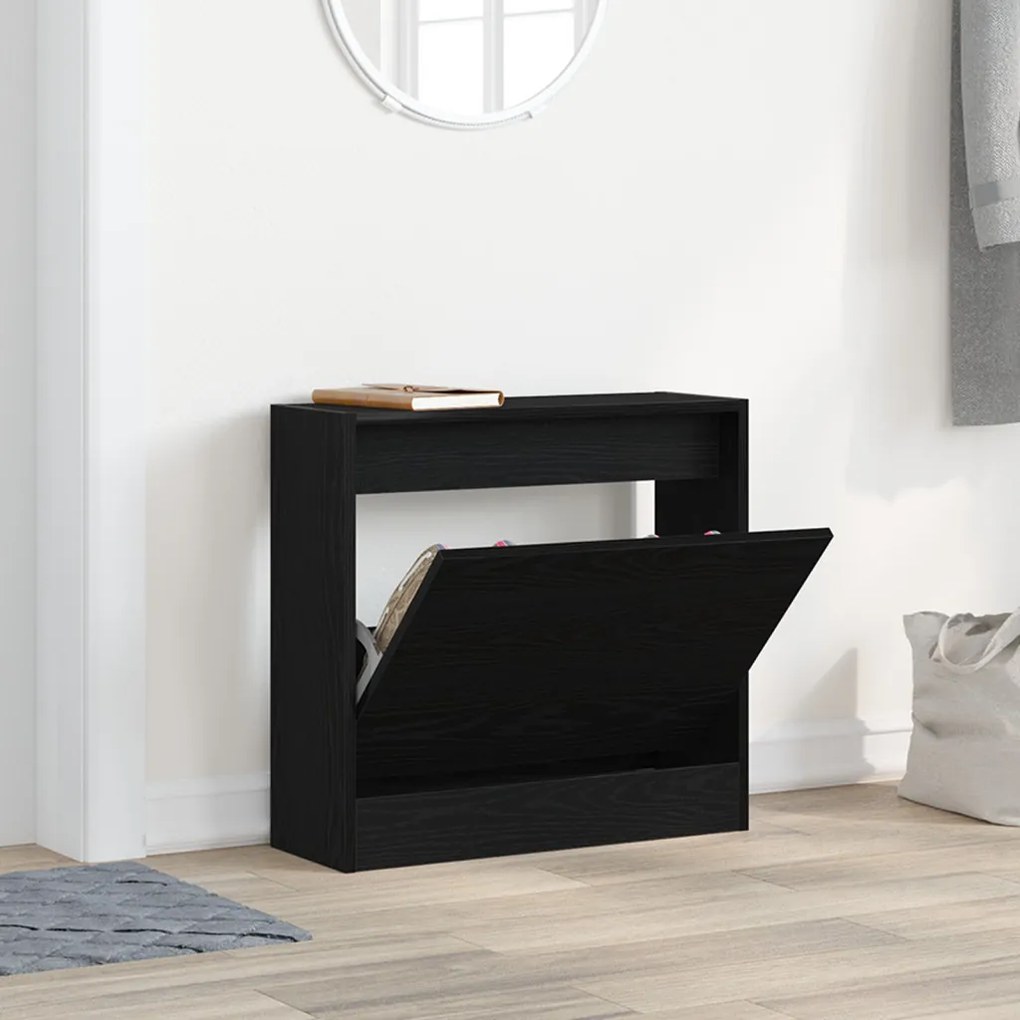 Cipőtároló Fekete Tölgy 60x21x57 cm Műanyag