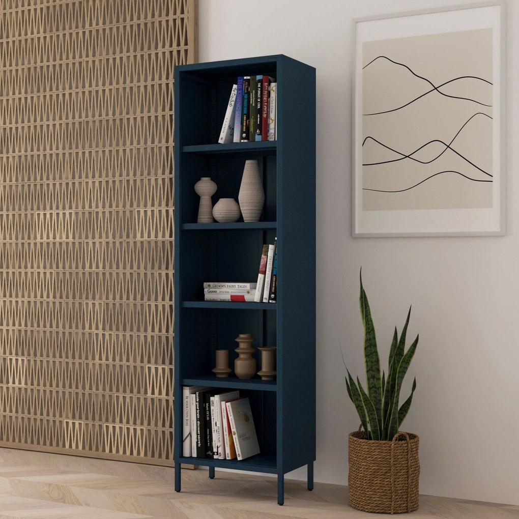 Könyvespolc MARIO, 500 x 1800 x 350 mm, Modern: sötétkék