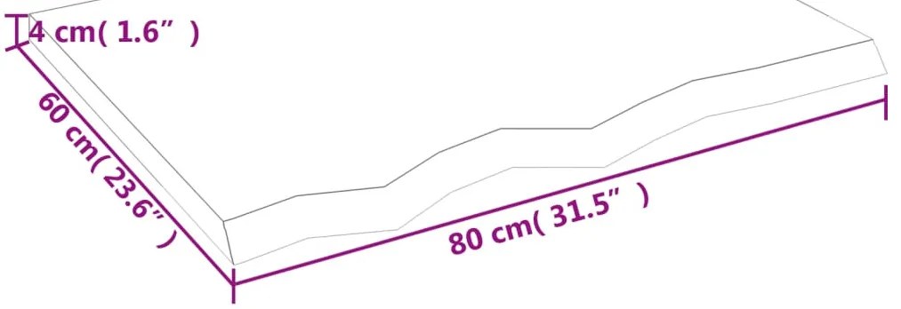 világosbarna kezelt tömör fa fürdőszobai pult 80x60x(2-4) cm
