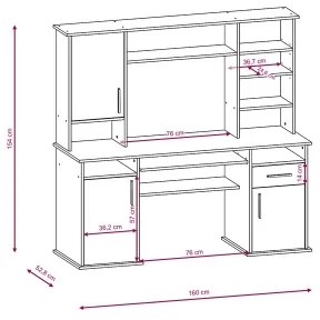 Íróasztal polccal ELIAN, sonoma tölgy/fehér