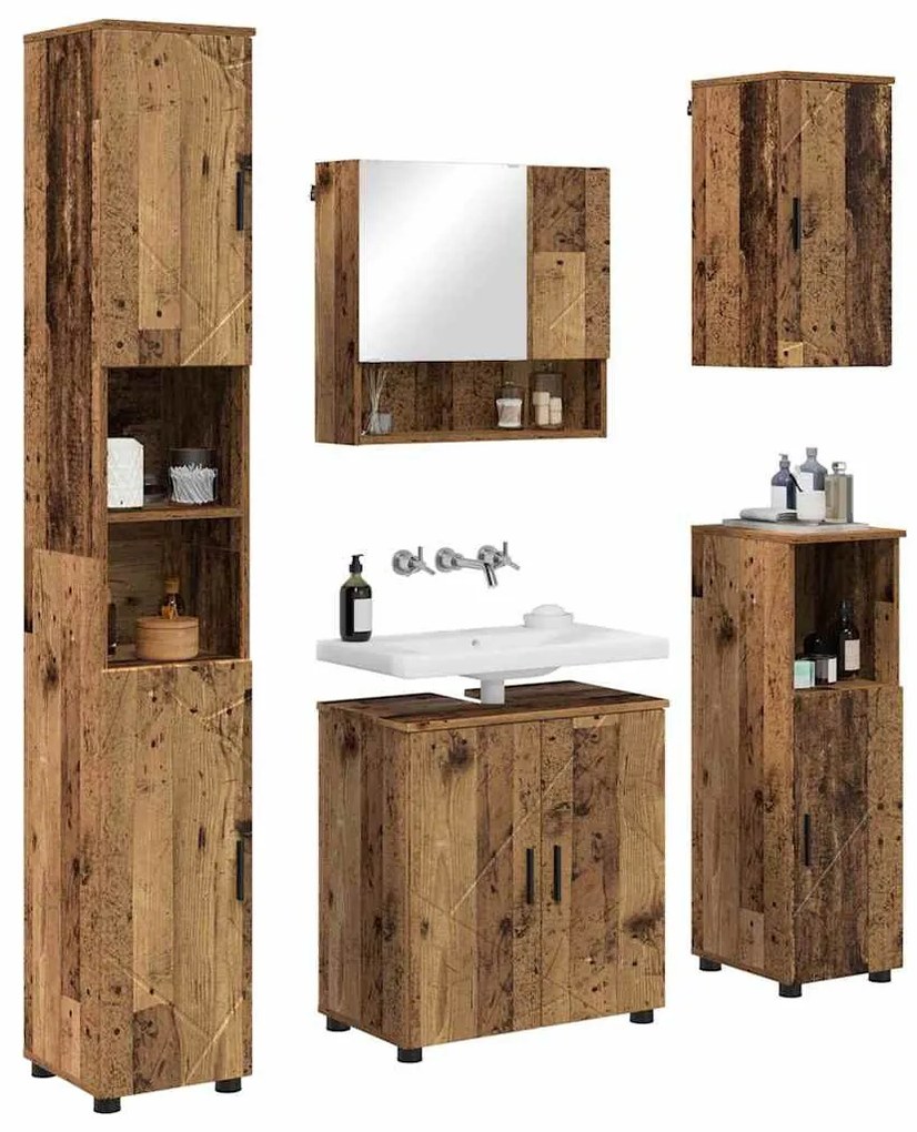 Fürdőszoba bútor szett 5 pcs Régi fa 61 x 35 x 64 cm Faanyag