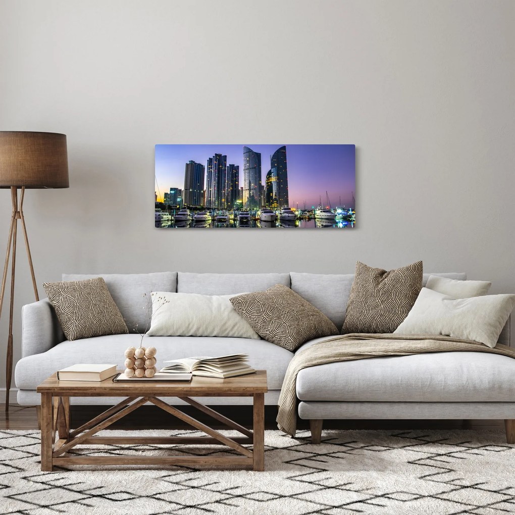 Jachtok és felhőkarcolók képe (120x50 cm)
