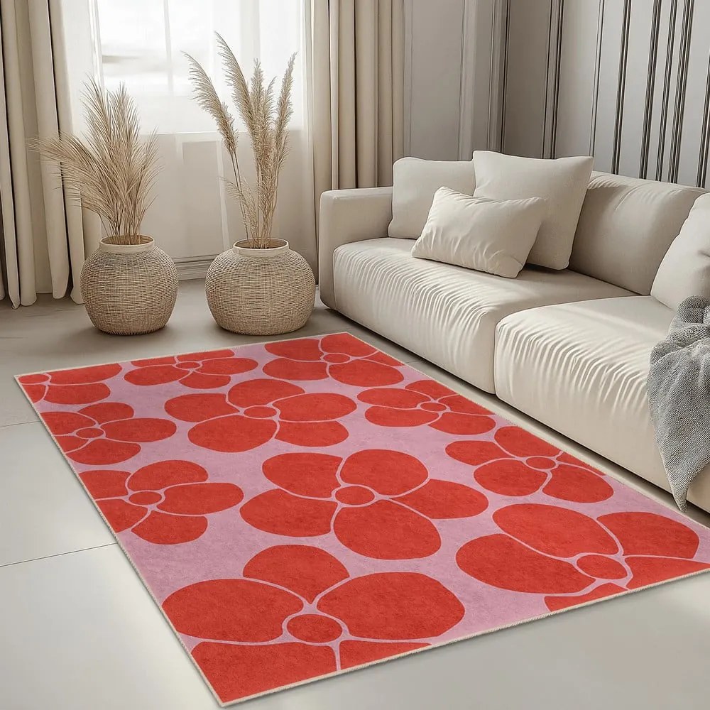 Piros-rózsaszín mosható futószőnyeg 80x200 cm Poppy Fields – Mila Home
