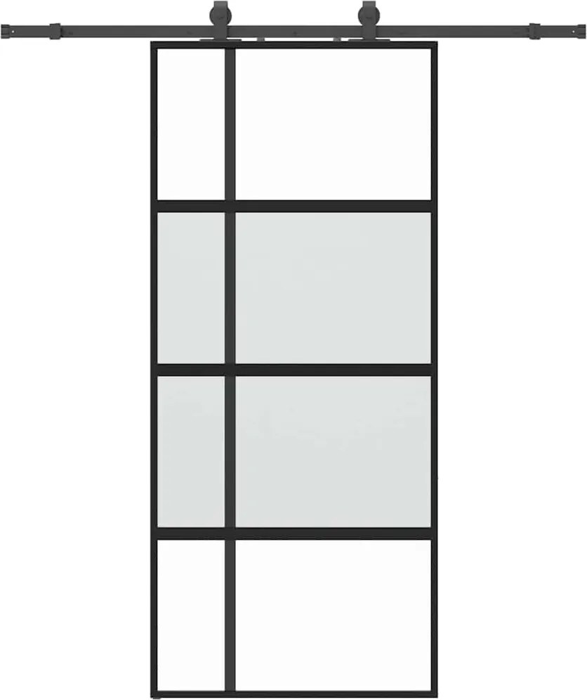 vidaXL fekete edzett üveg tolóajtó fémszerelék szettel 90x205 cm