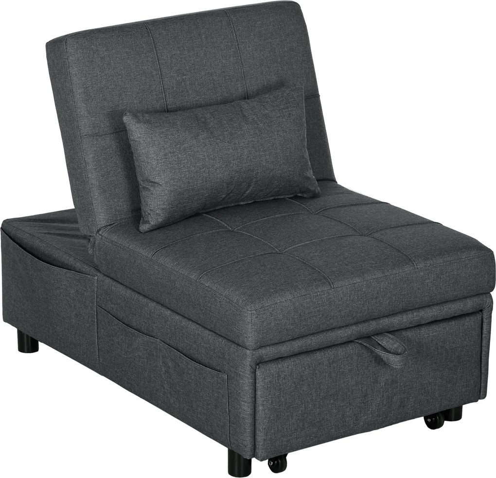 HOMCOM 3 az 1-ben átalakítható egyszemélyes fotel — dönthető, puff és kanapéágy, állítható háttámla, párnázott ülés és párna, szürke | Aosom