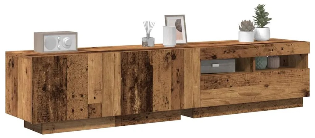 antik fa színű szerelt fa TV-szekrény LED-ekkel 180x35x40 cm