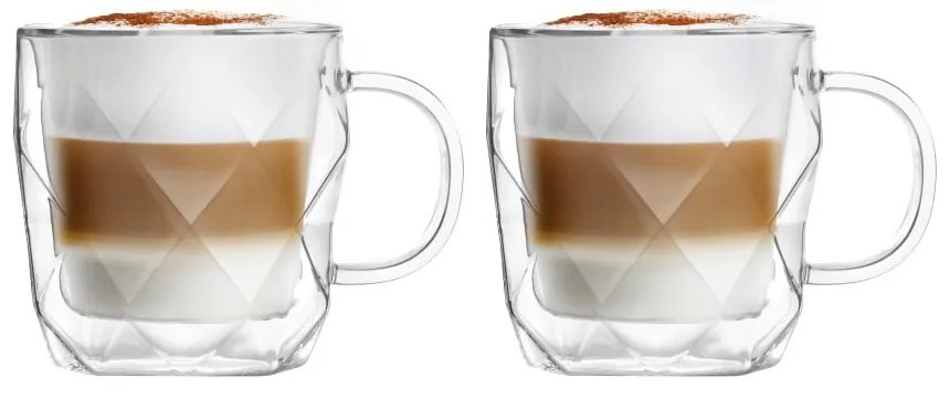 Üveg bögre szett 2 db-os cappucinóhoz-duplafalú 330 ml Geo – Vialli Design