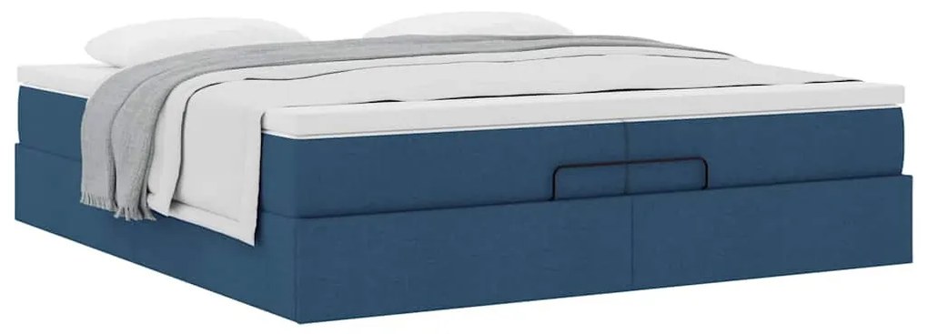Ottomán ágykeret matracokkal kék 200x200cm szövet