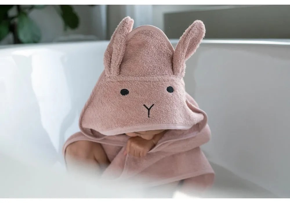 Rózsaszíes barna pamut kapucnis gyerek törölköző 75x75 cm Rabbit – Kindsgut