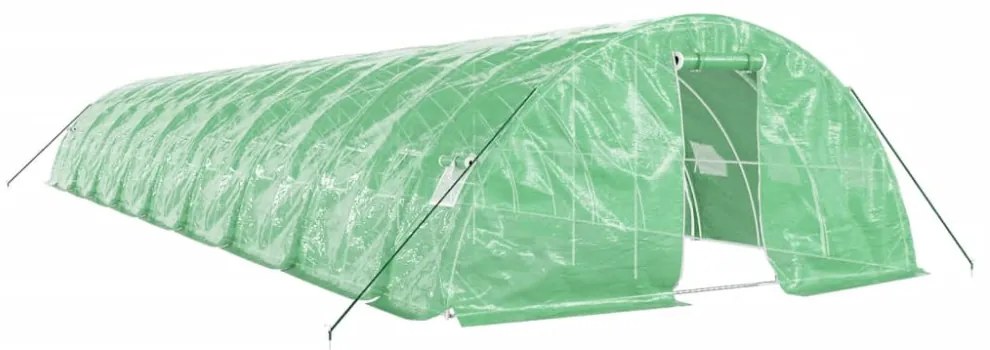 zöld acélvázas melegház 90 m² 18 x 5 x 2,3 m