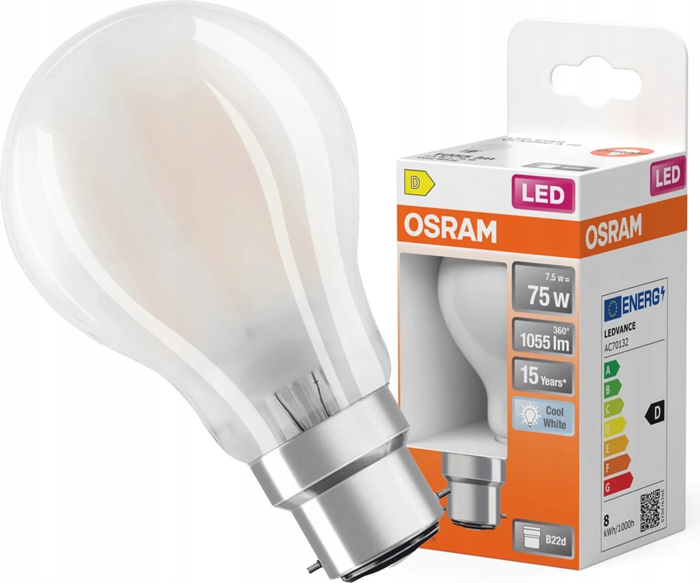 Led izzó A60 B22d 7.5W 75W 1055lm 4000K Retrofit Classic Osram