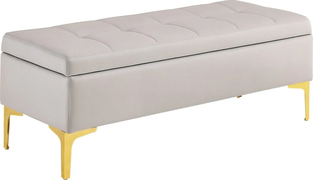 HOMCOM Bársonyos Kárpitozott Tároló Pad, Gombos Hátlappal és Arany Lábakkal, 120x44x44,5cm, Világosszürke | Aosom