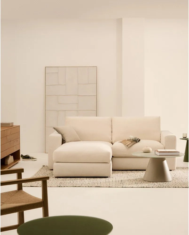 Bézs zsenília sarokkanapé (bal oldali-heverő résszel) Alea – Kave Home