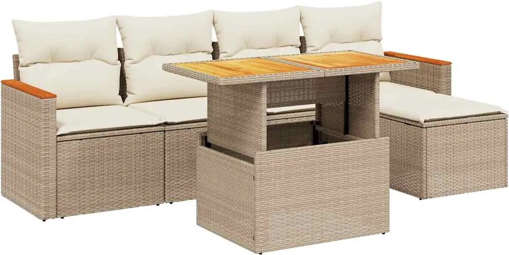 vidaXL 6 részes bézs polyrattan kerti ülőgarnitúra párnával