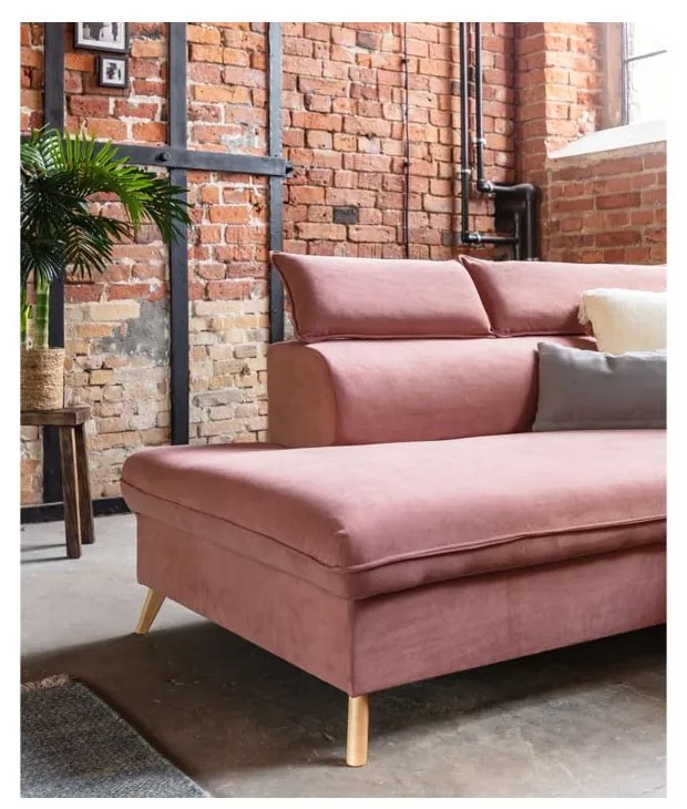 Világos rózsaszín bársony kinyitható sarokkanapé (bal oldali-"U" alakú) Sweet Harmony – Miuform