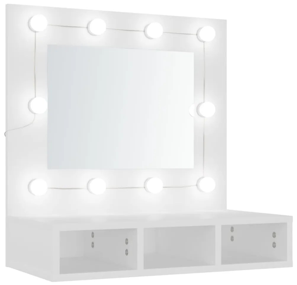 fehér tükrös szekrény LED-ekkel 60 x 31,5 x 62 cm