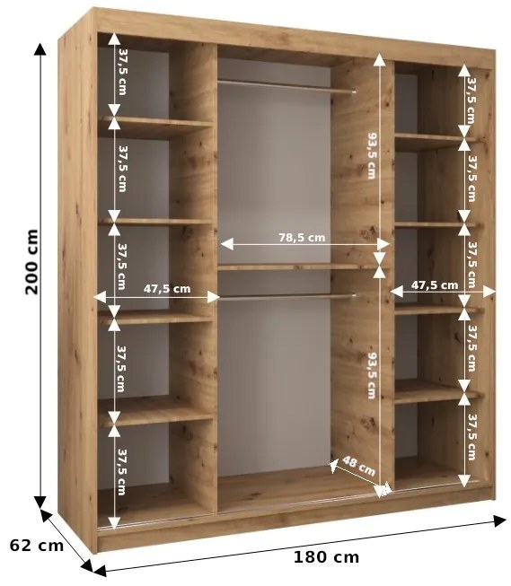 Ruhásszekrény 180 cm Verika 1 180 (szonoma tölgy + fehér). 1063723