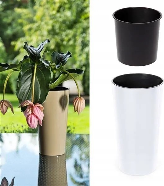 Virágtartó Liliom betéttel Fényes fehér 14x14 H:26cm