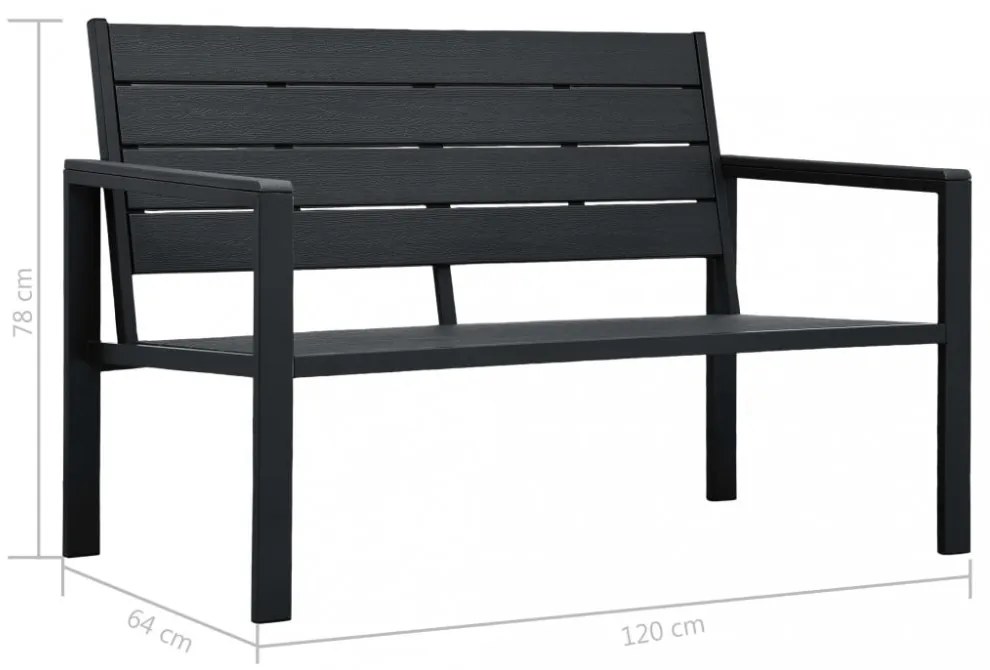 fekete fautánzatú HDPE kerti pad 120 cm