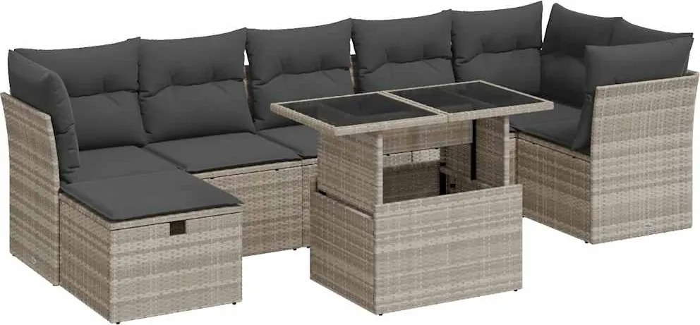 vidaXL 8 részes világosszürke polyrattan kerti ülőgarnitúra párnával