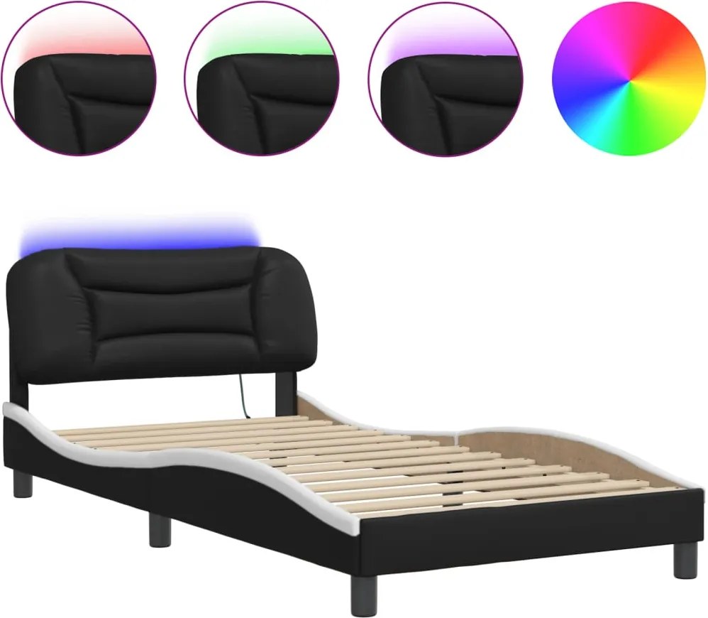 vidaXL fekete és fehér ágykeret LED-ekkel matrac nélkül Hvar 100 x 200 cm