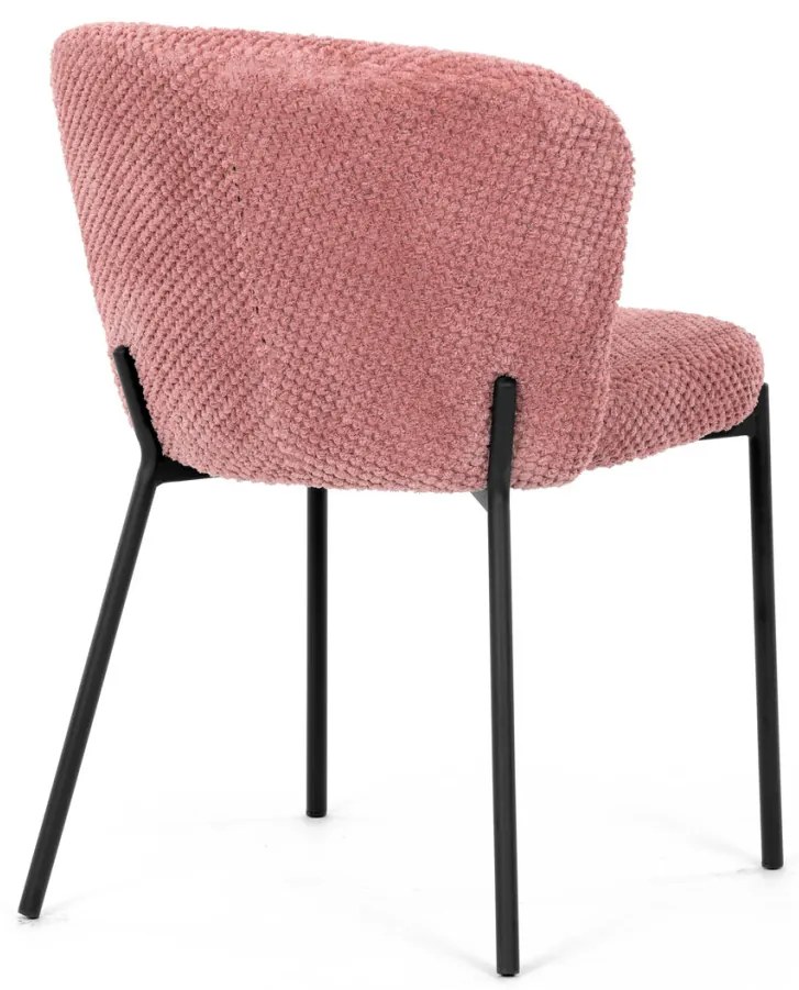 Scaun de sufragerie, material roz, picioare metalice negre