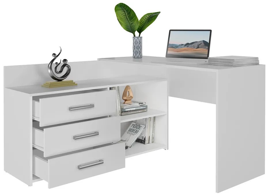 Dany sarok íróasztal polccal, tárolóval, fehér