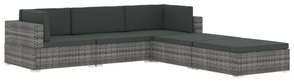 1 db szürke polyrattan moduláris középső kanapé párnákkal