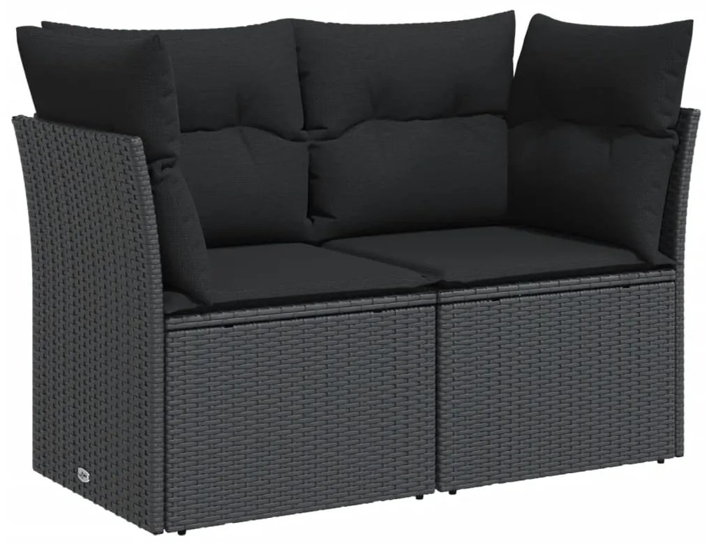 2 személyes fekete polyrattan kerti kanapé párnával