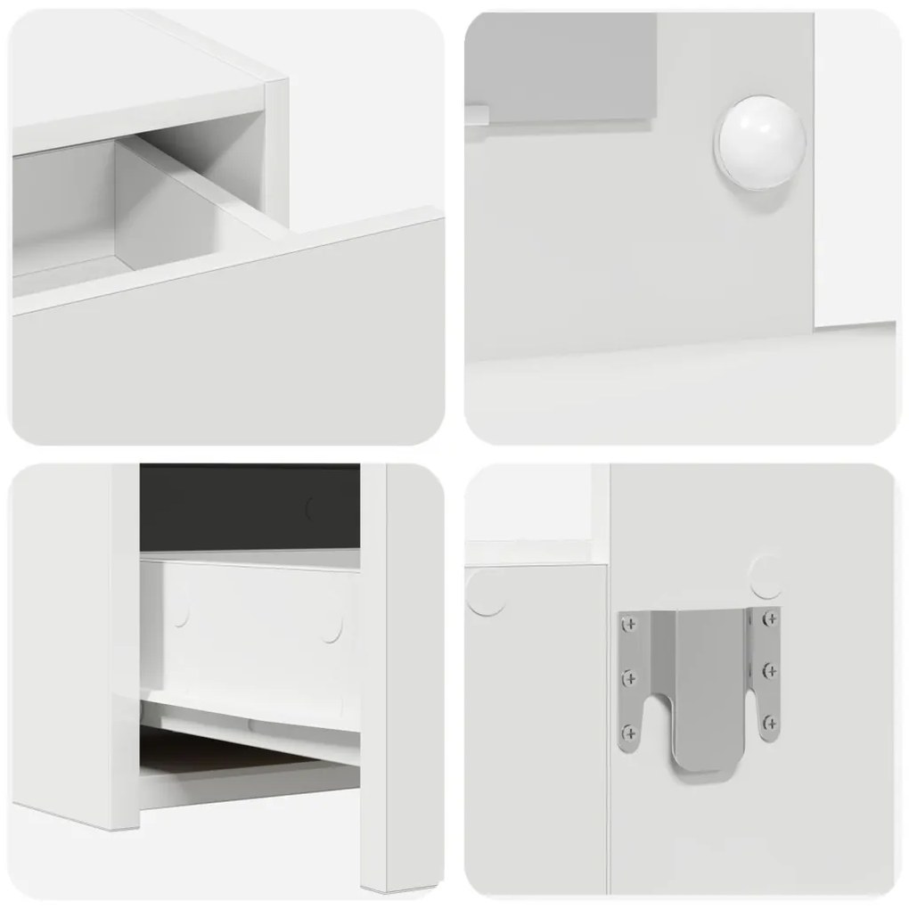 vidaXL Öltözködőasztal tükör lámpákkal Fehér 100 x 40 x 70 cm Faanyag