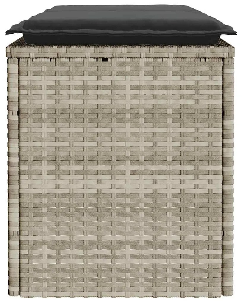 Világosszürke polyrattan kerti pad párnával 110x40x44 cm