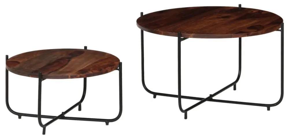 2 db tömör akácfából dohányzóasztal 60 x 35 cm