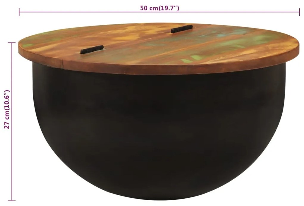 fekete tömör újrahasznosított fa dohányzóasztal 50 x 27 cm