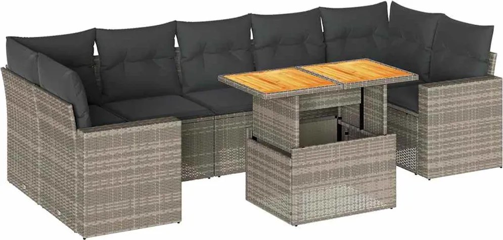 vidaXL 8 részes szürke polyrattan kerti ülőgarnitúra párnákkal