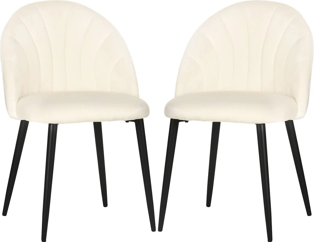 HOMCOM 2 db-os Étkezőszék Készlet, Kagyló formájú Háttámla, Párnázott, Karfás Szék Párnával, Modern Fém Lábakkal Étkezőhöz, Krémfehér | Aosom