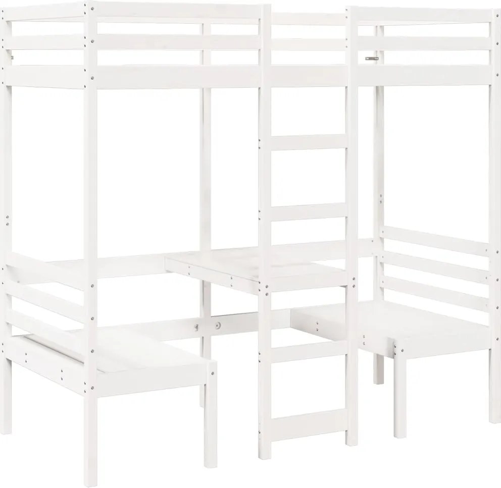 vidaXL fehér fenyő galériaágy-keret asztallal és székekkel 80 x 200 cm