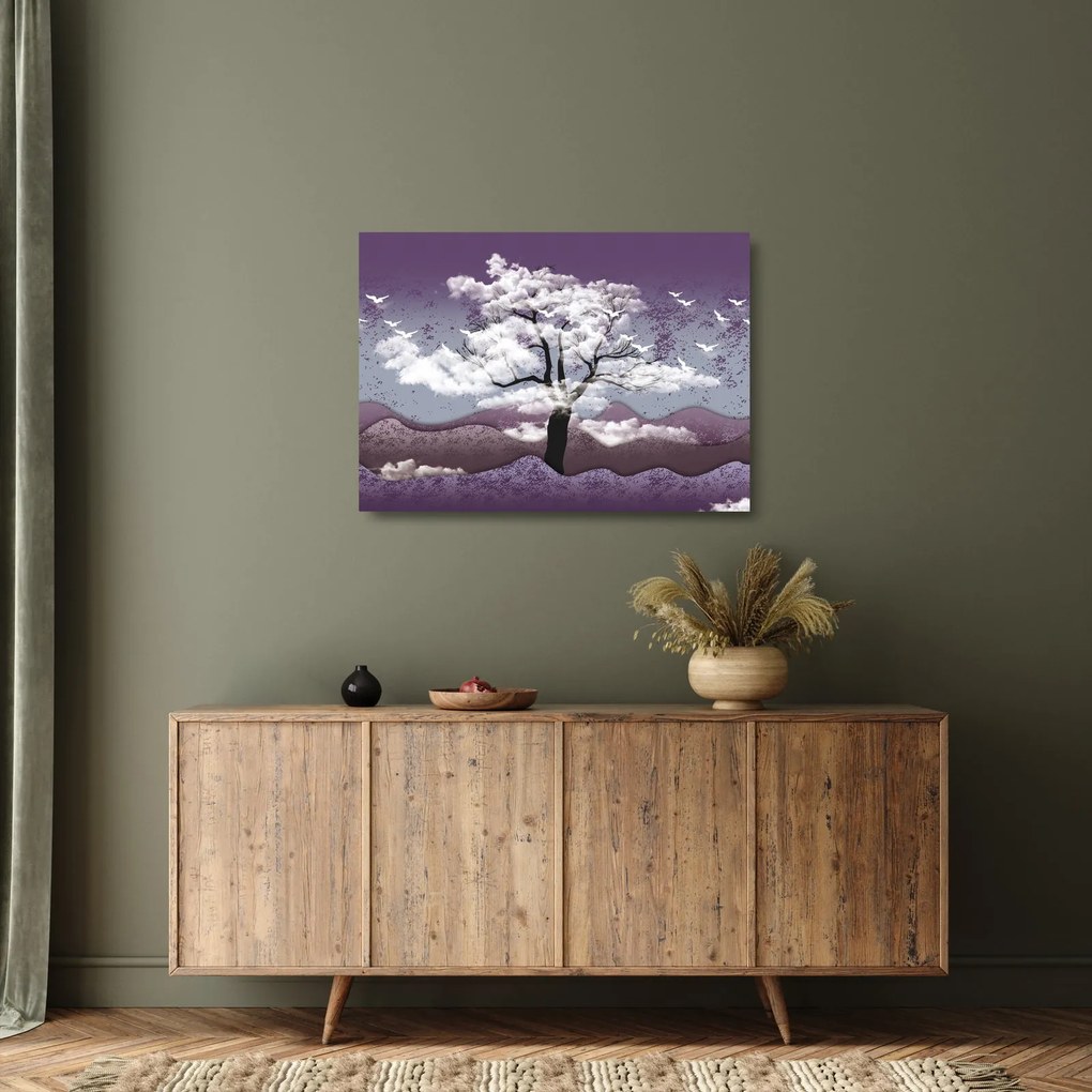 Kép - Fa a felhőkben (üvegen) (70x50 cm)