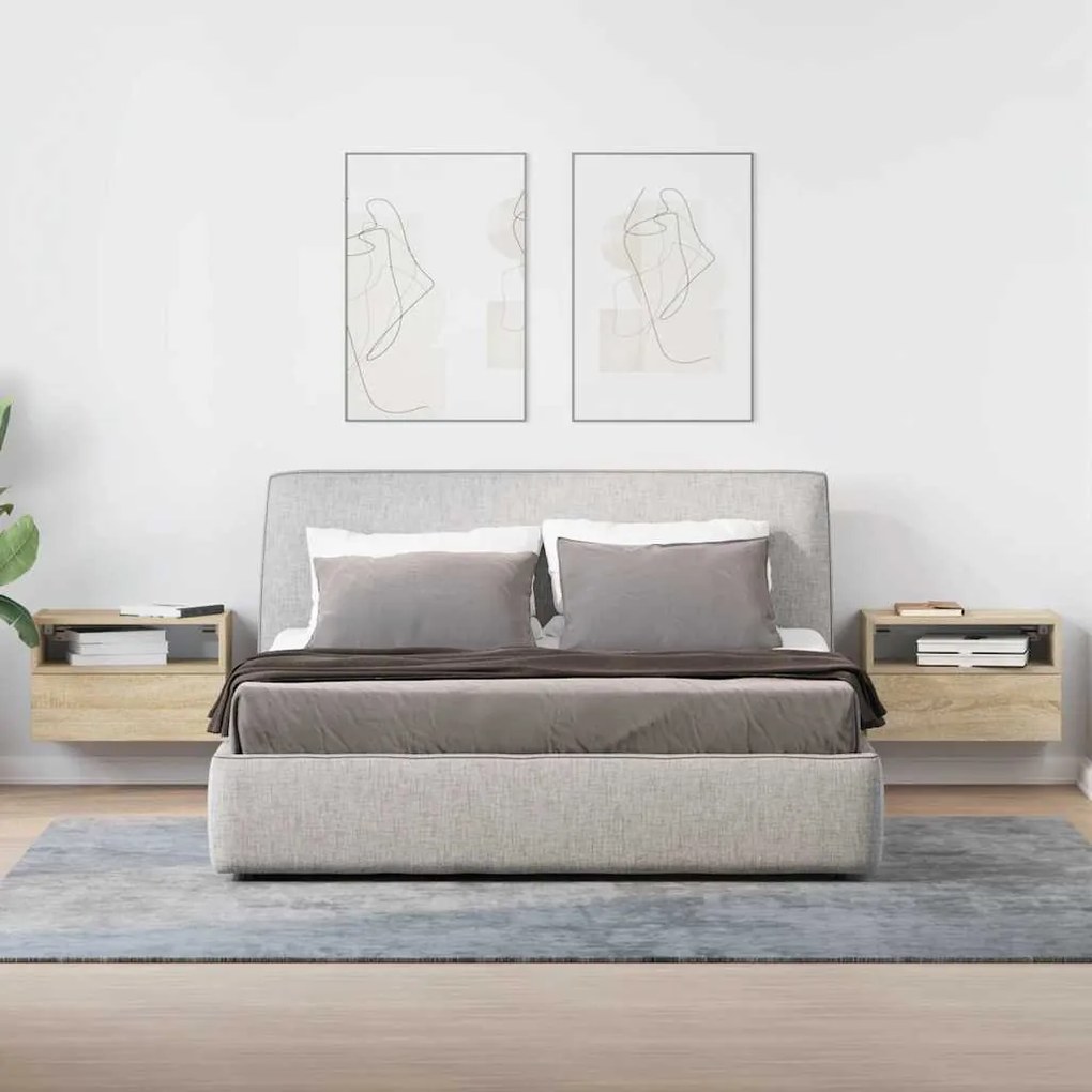 2 db sonoma tölgy falra szerelhető éjjeliszekrény 45x26x28,5 cm