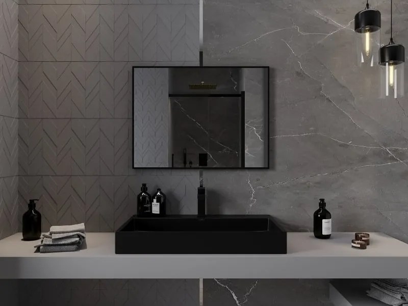Mexen Loft téglalap alakú fürdőszobai tükör 80 x 60 cm, fekete keret - 9852-080-060-000-70